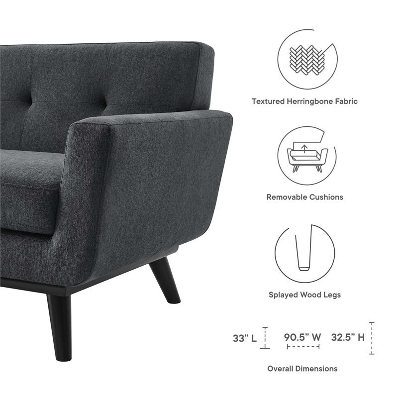 Maklaine Modern Tufted Back Textured Fabric Sofa in Charcoal