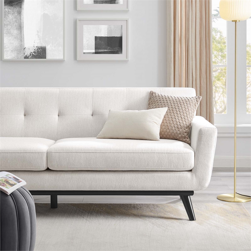 Maklaine Contemporary Tufted Back Textured Fabric Sofa in Ivory