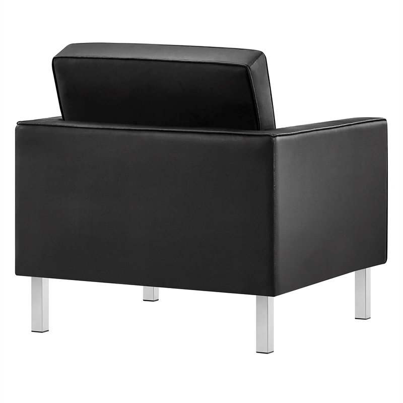 Maklaine Vegan Leather Vinyl Armchair and Ottoman Set in Silver/Black