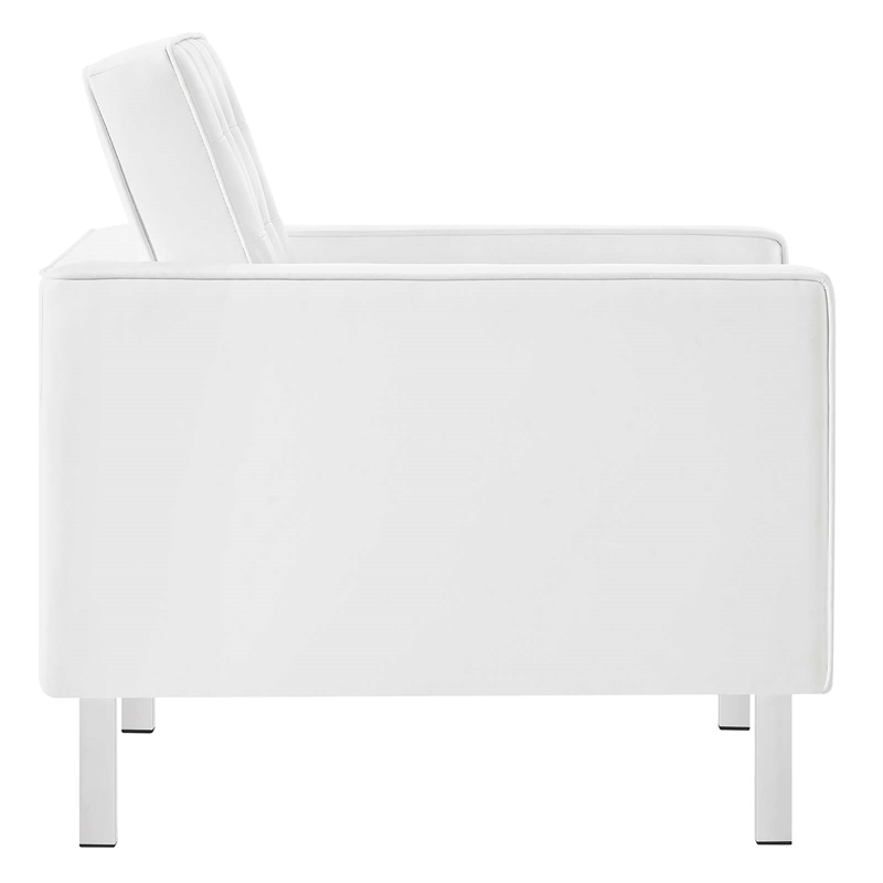 Maklaine Vegan Leather Vinyl Armchair and Ottoman Set in Silver/White