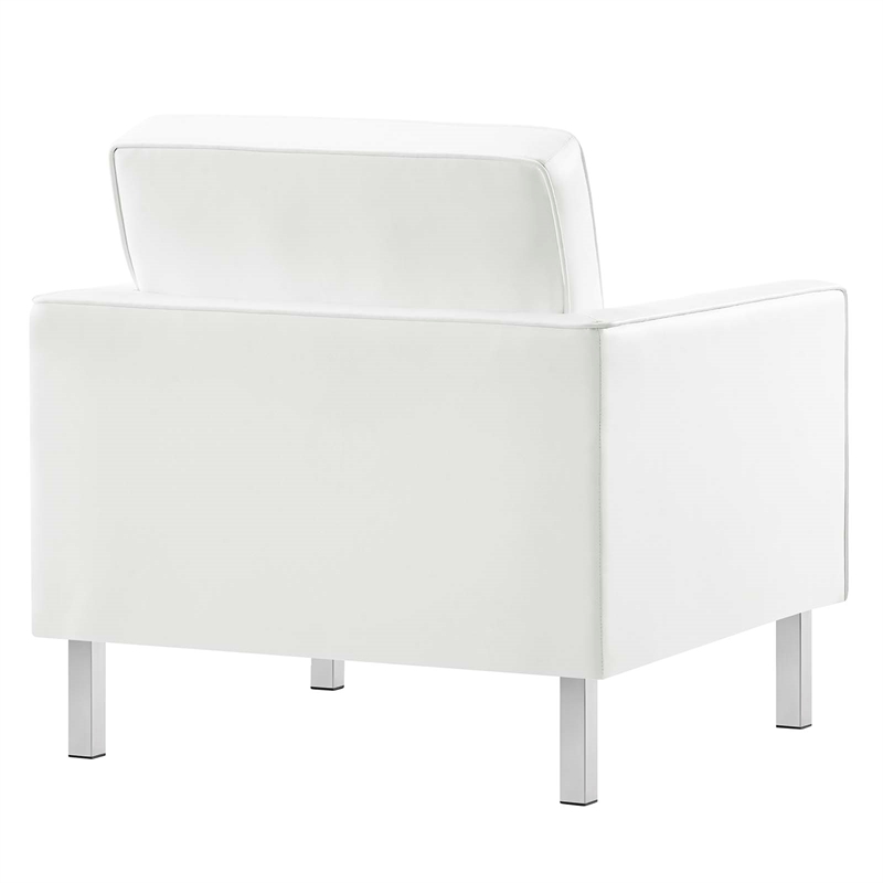 Maklaine Vegan Leather Vinyl Armchair and Ottoman Set in Silver/White