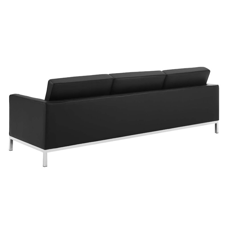 Maklaine 2-Piece Modern Tufted Faux Leather Sofa and Armchair Set in Black