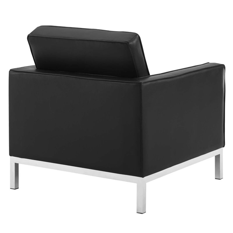 Maklaine 2-Piece Modern Tufted Faux Leather Sofa and Armchair Set in Black