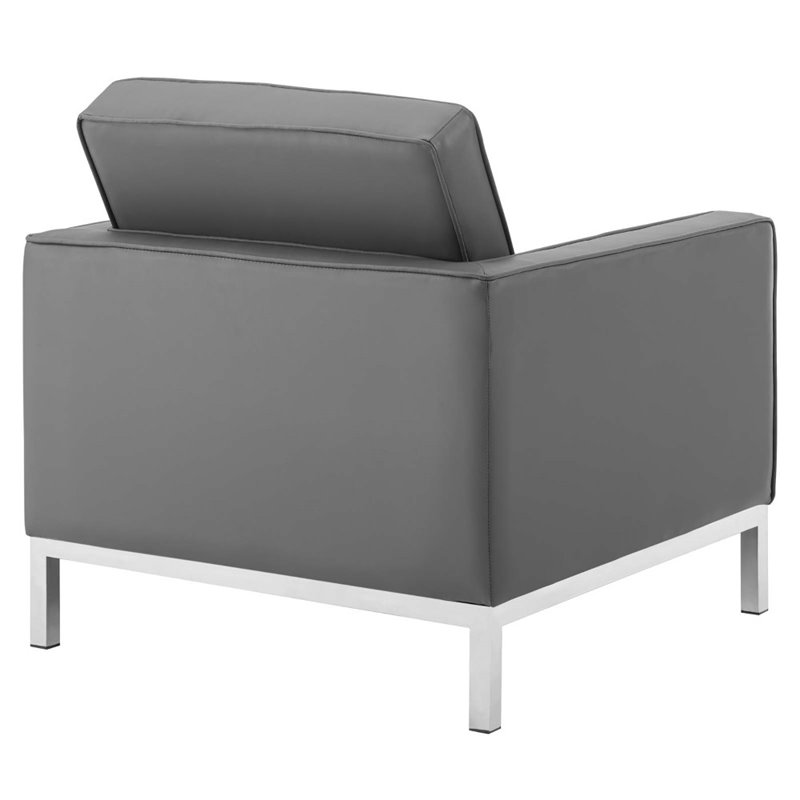 Maklaine 2-Piece Faux Leather Upholstered Sofa Set in Silver/Gray