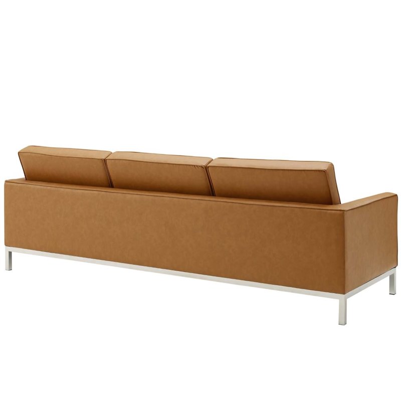 Maklaine 2-Piece Modern Tufted Faux Leather Sofa and Armchair Set in Tan
