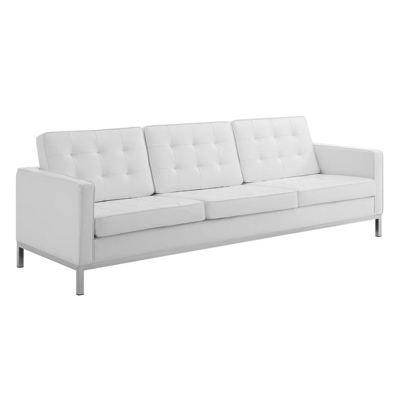 Maklaine 2-Piece Modern Tufted Faux Leather Sofa and Armchair Set in White