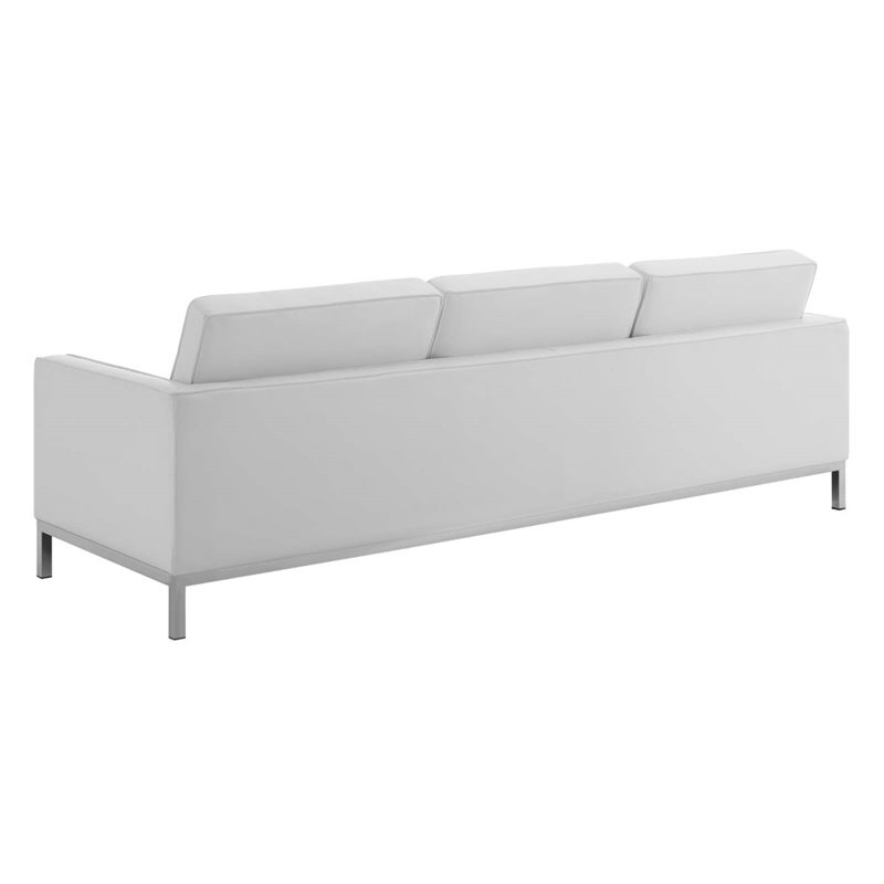 Maklaine 2-Piece Modern Tufted Faux Leather Sofa and Armchair Set in White