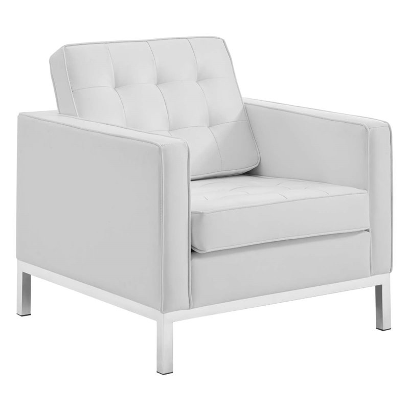Maklaine 2-Piece Modern Tufted Faux Leather Sofa and Armchair Set in White