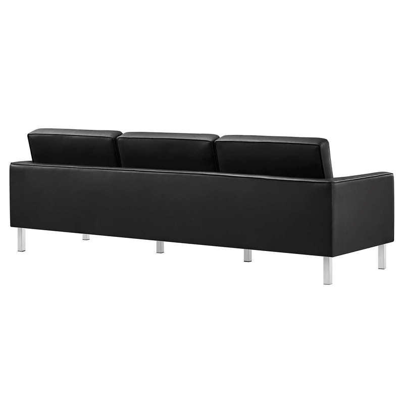 Maklaine Tufted Vegan Leather Stainless Steel Sofa in Silver/Black