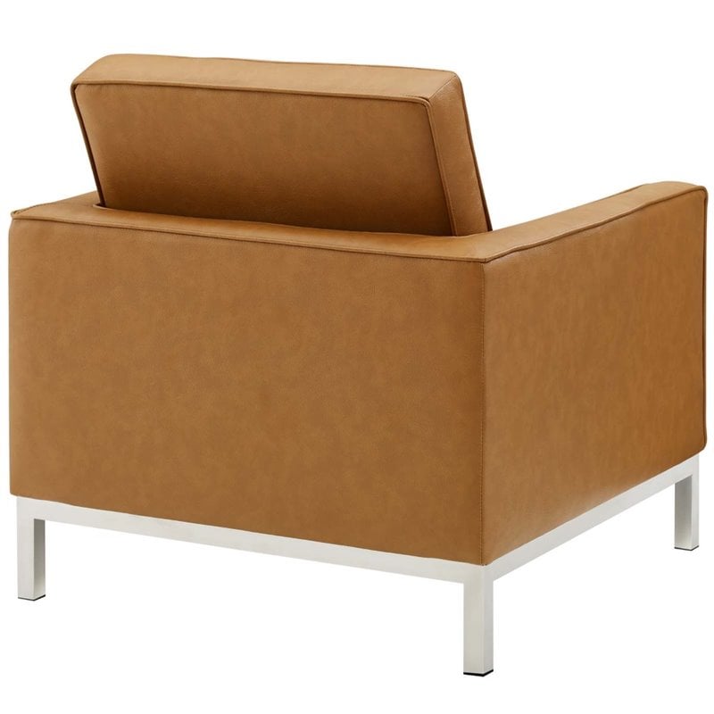 Maklaine Modern Faux Leather Armchair in Silver/Tan (Set of 2)