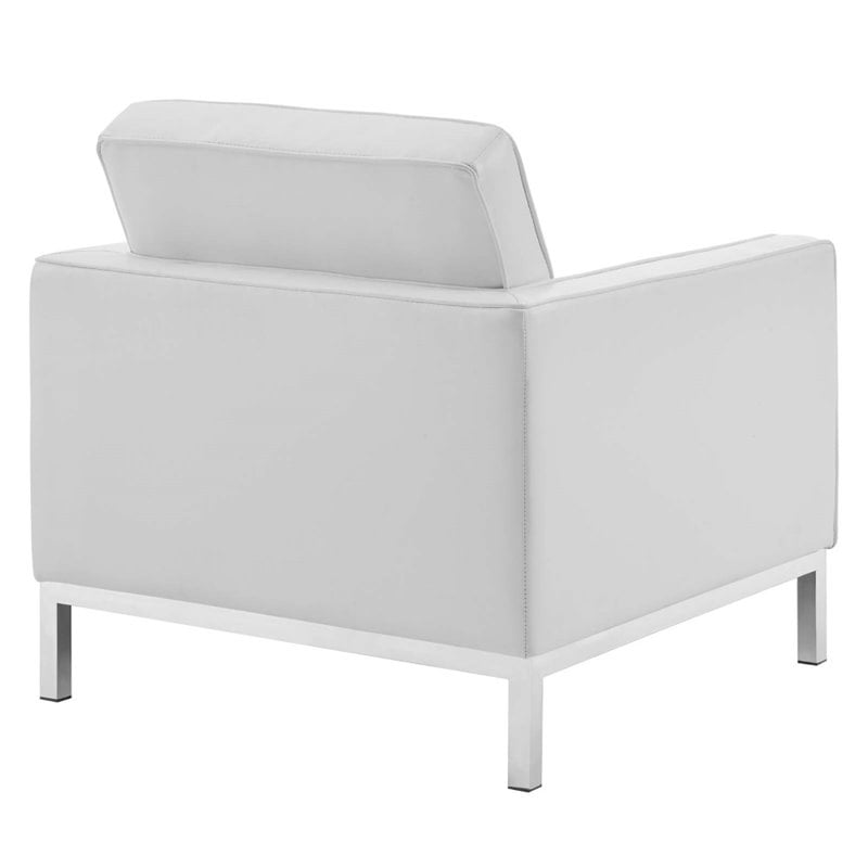 Maklaine Modern Faux Leather Armchair in Silver/White (Set of 2)