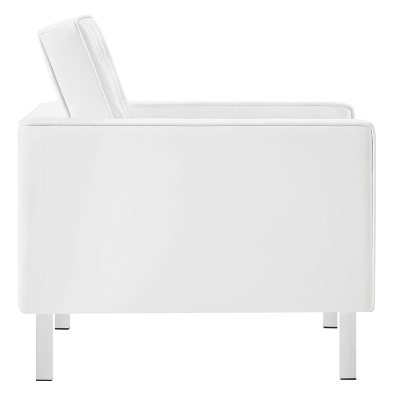 Maklaine Modern Faux Leather Armchair in Silver/White (Set of 2)