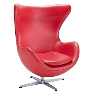 Maklaine Modern / Contemporary Leather Lounge Chair in Red Finish