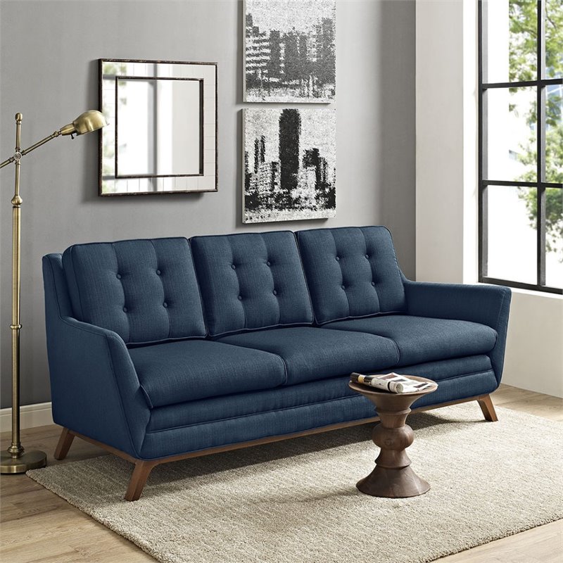 Maklaine Modern Finely Upholstered Fabric Sofa in Azure Blue