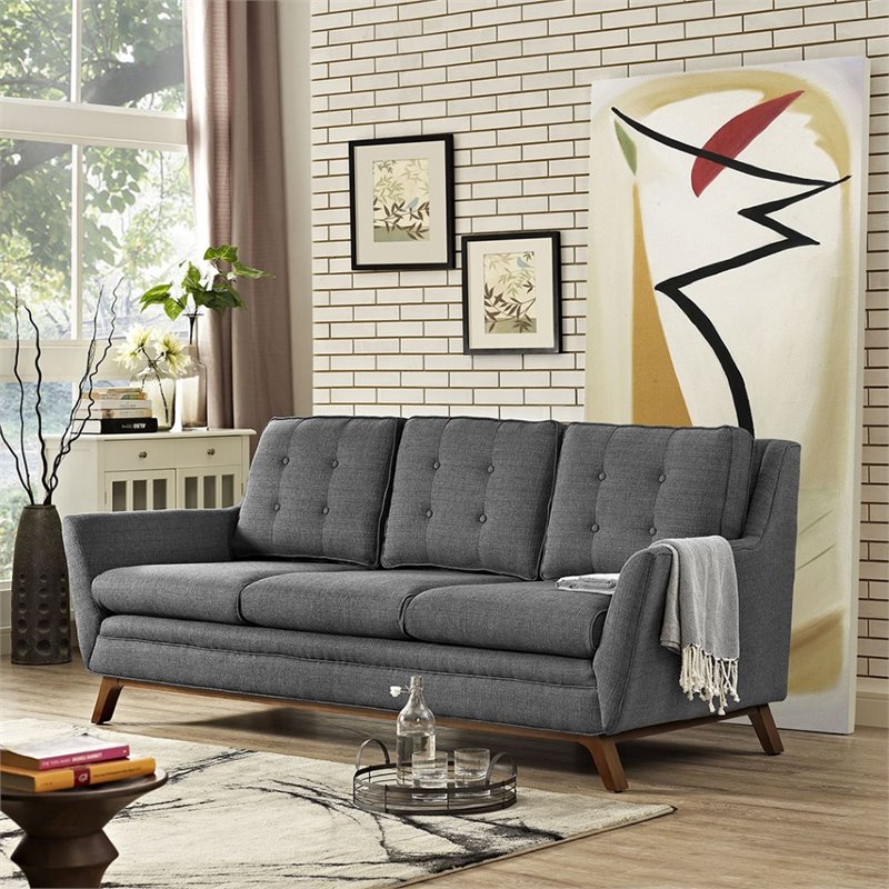 Maklaine Contemporary Finely Upholstered Fabric Sofa in Gray