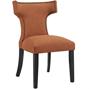 Maklaine 19&quot Modern Solid Wood and Fabric Dining Chair in Orange