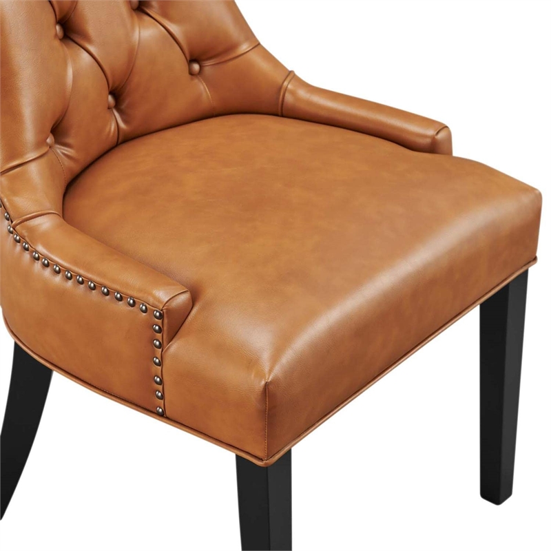 Maklaine Solid Wood and Tufted Vegan Leather Dining Chair in Tan
