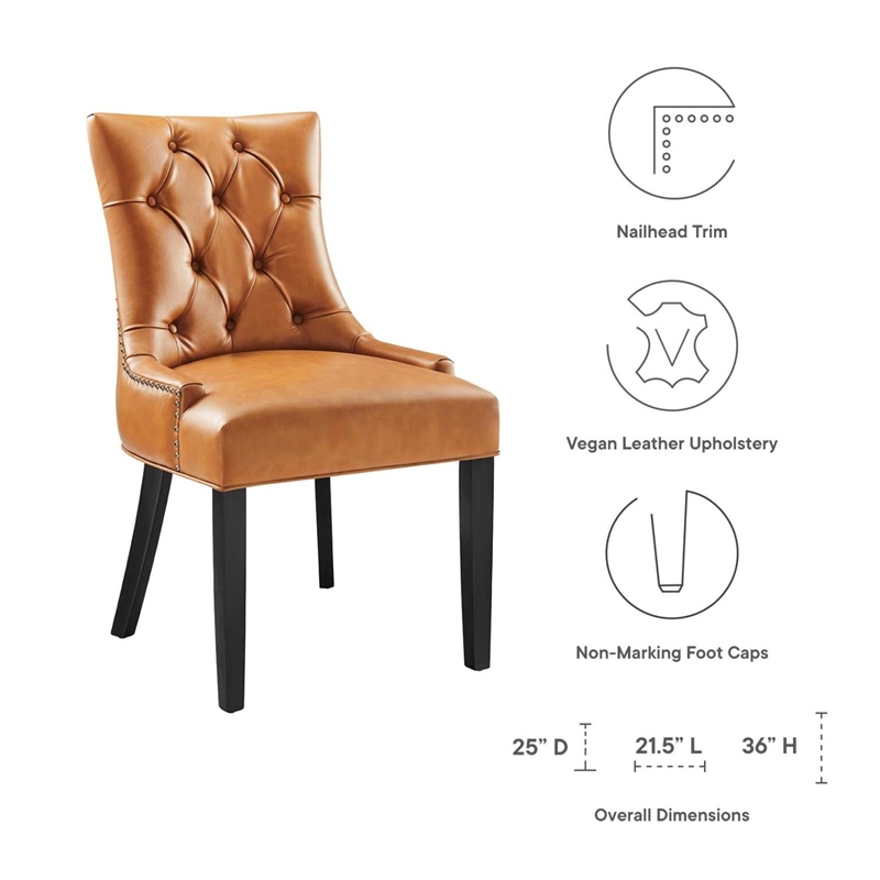 Maklaine Solid Wood and Tufted Vegan Leather Dining Chair in Tan