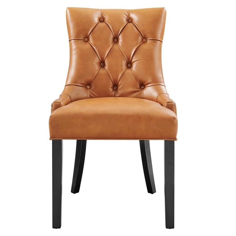 Maklaine Solid Wood and Tufted Vegan Leather Dining Chair in Tan
