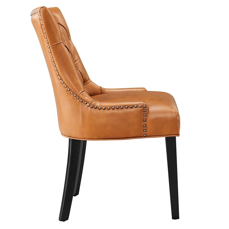 Maklaine Solid Wood and Tufted Vegan Leather Dining Chair in Tan