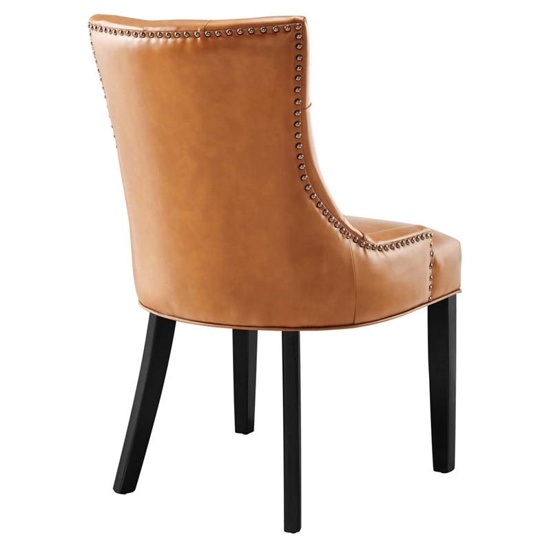 Maklaine Solid Wood and Tufted Vegan Leather Dining Chair in Tan