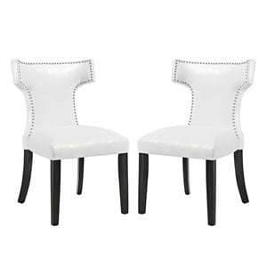 Maklaine 19&quot Modern Vinyl/Wood Dining Chair in White/Black (Set of 2)