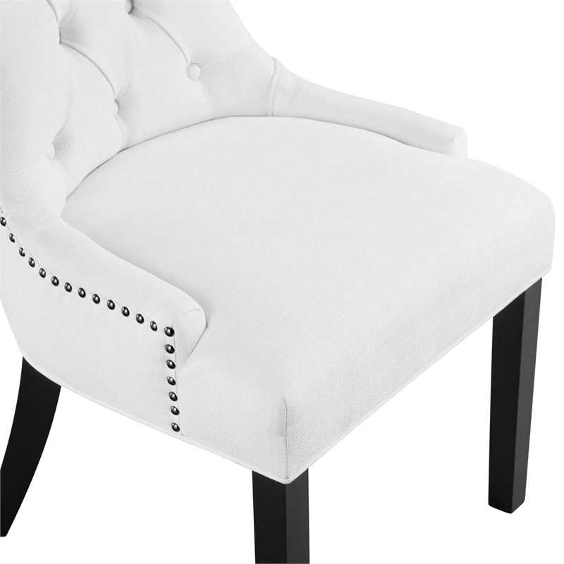 Maklaine Contemporary Solid Wood and Tufted Fabric Dining Chair in White