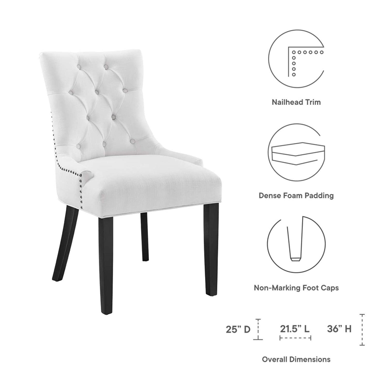 Maklaine Contemporary Solid Wood and Tufted Fabric Dining Chair in White