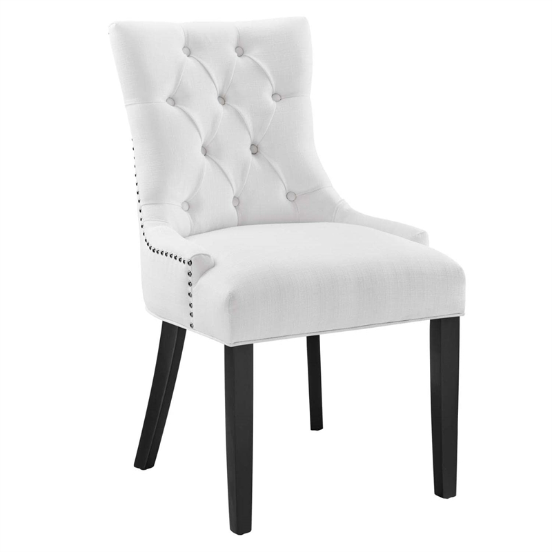 Maklaine Contemporary Solid Wood and Tufted Fabric Dining Chair in White
