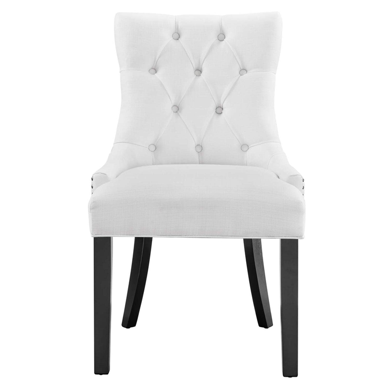 Maklaine Contemporary Solid Wood and Tufted Fabric Dining Chair in White
