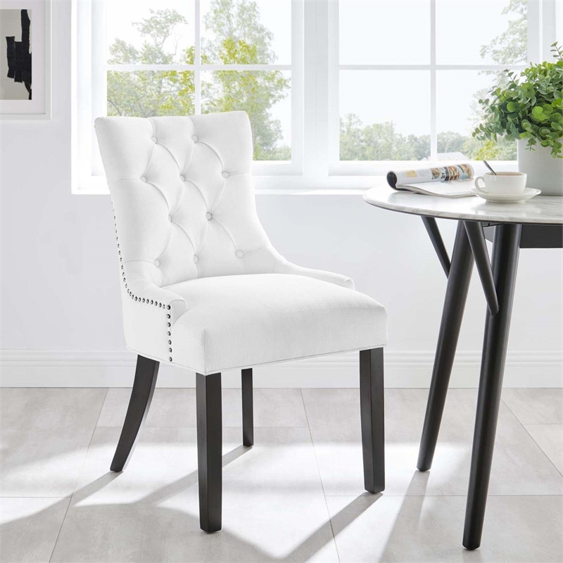 Maklaine Contemporary Solid Wood and Tufted Fabric Dining Chair in White