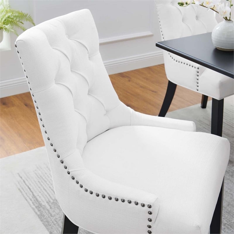 Maklaine Contemporary Solid Wood and Tufted Fabric Dining Chair in White
