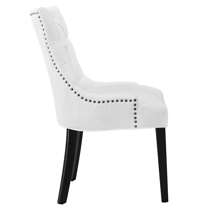 Maklaine Contemporary Solid Wood and Tufted Fabric Dining Chair in White