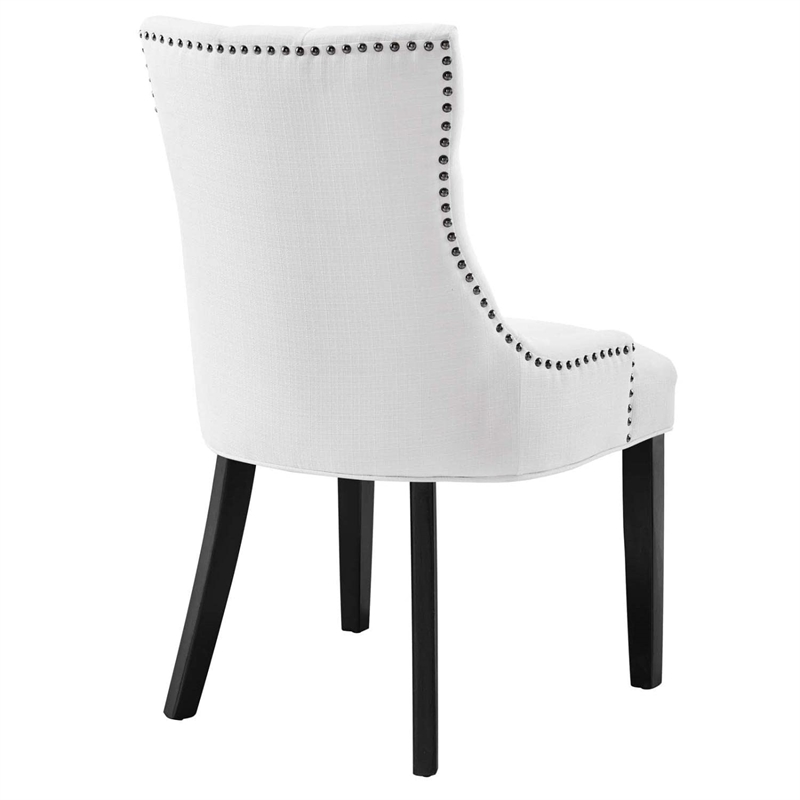 Maklaine Contemporary Solid Wood and Tufted Fabric Dining Chair in White