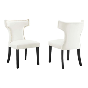 Maklaine 20.5&quot Velvet Dining Side Chairs in White/Black (Set of 2)