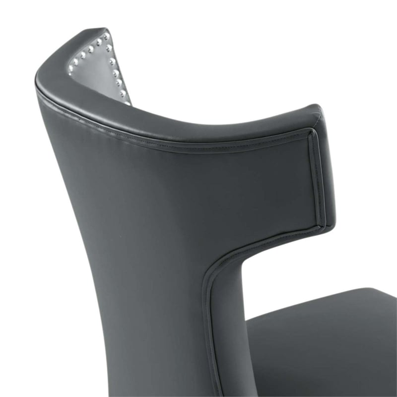 Maklaine Contemporary Solid Wood and Vegan Leather Dining Chair in Gray