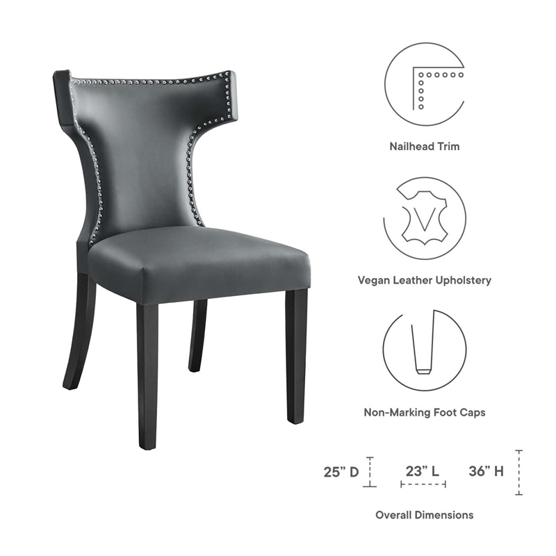 Maklaine Contemporary Solid Wood and Vegan Leather Dining Chair in Gray