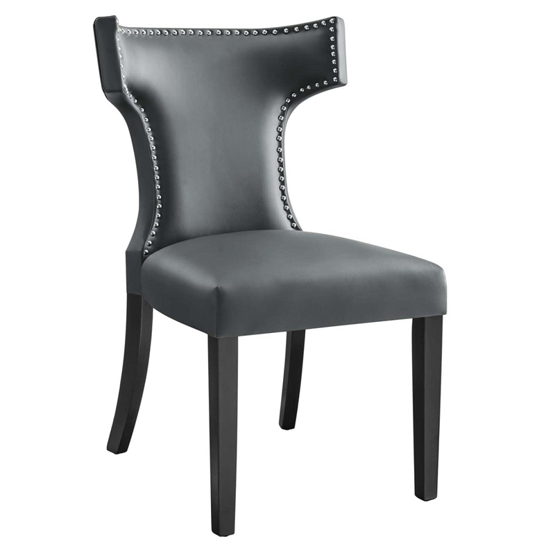 Maklaine Contemporary Solid Wood and Vegan Leather Dining Chair in Gray