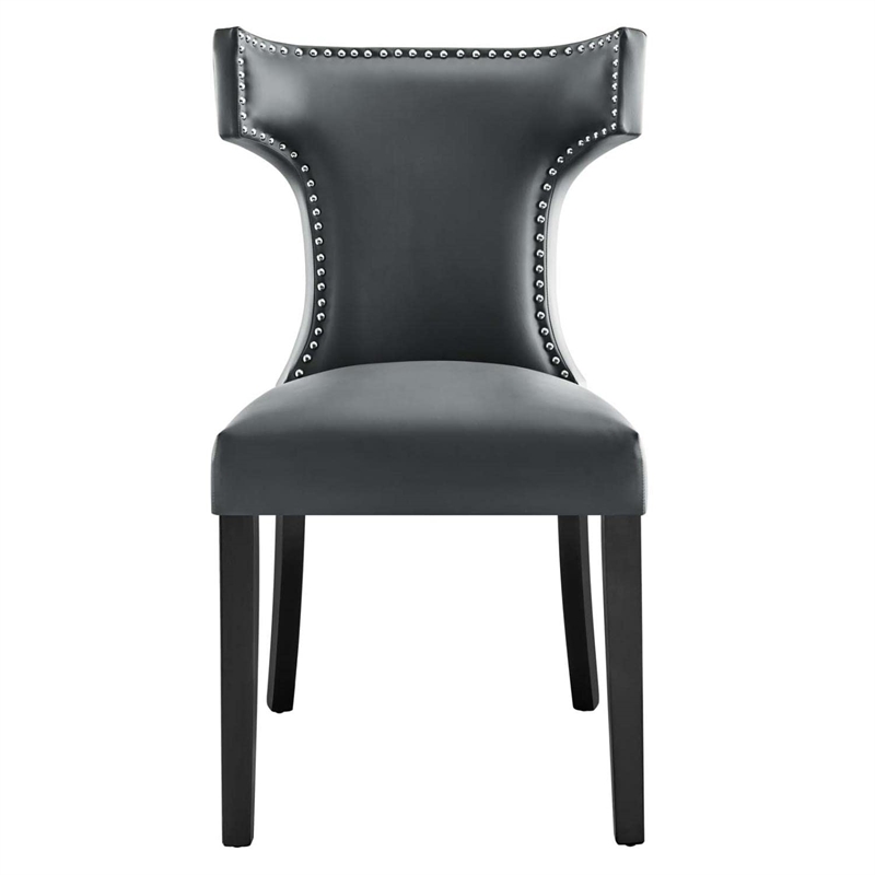 Maklaine Contemporary Solid Wood and Vegan Leather Dining Chair in Gray