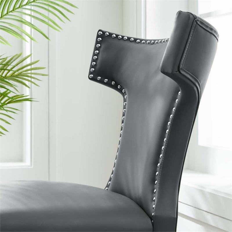 Maklaine Contemporary Solid Wood and Vegan Leather Dining Chair in Gray