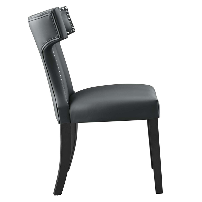 Maklaine Contemporary Solid Wood and Vegan Leather Dining Chair in Gray