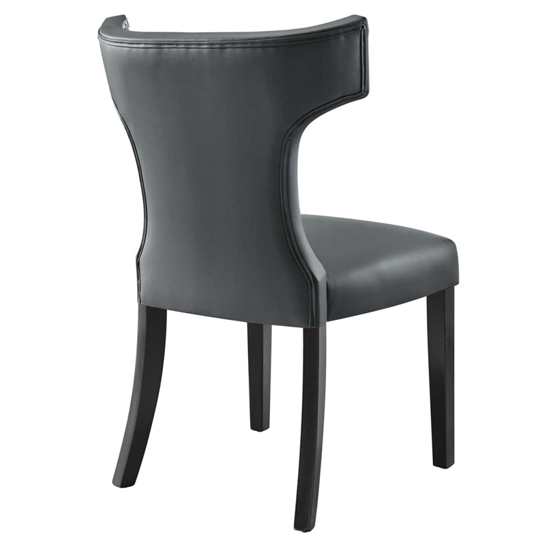 Maklaine Contemporary Solid Wood and Vegan Leather Dining Chair in Gray