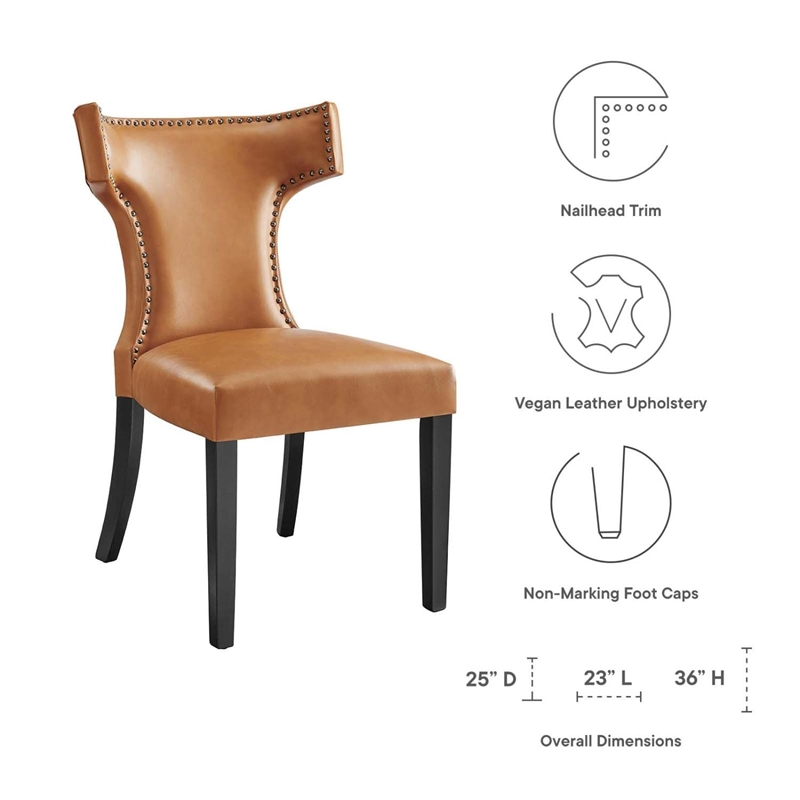 Maklaine Contemporary Solid Wood and Vegan Leather Dining Chair in Tan