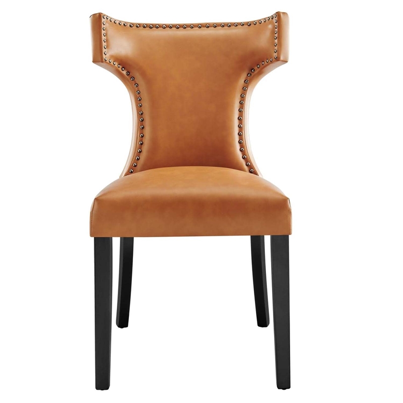 Maklaine Contemporary Solid Wood and Vegan Leather Dining Chair in Tan