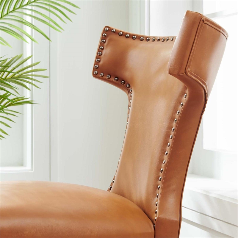 Maklaine Contemporary Solid Wood and Vegan Leather Dining Chair in Tan