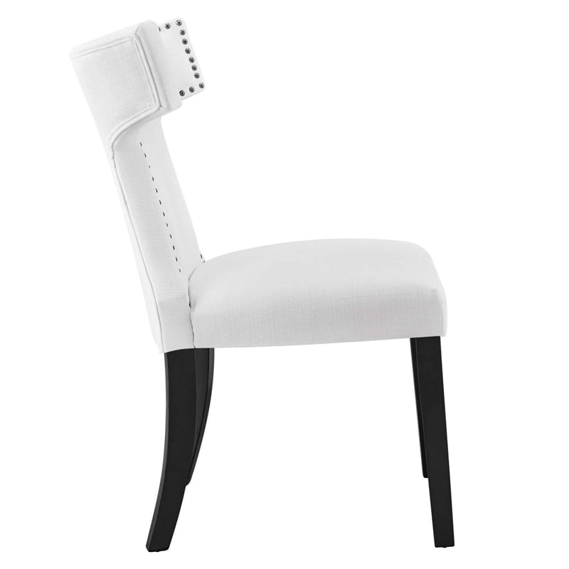 Maklaine Solid Wood and Polyester Fabric Dining Chair in White