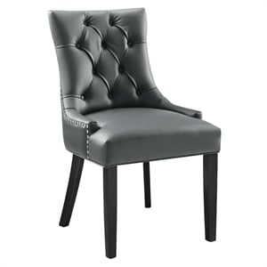 Maklaine Solid Wood and Tufted Vegan Leather Dining Chair in Gray