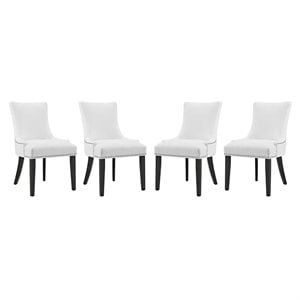 Maklaine 20.5&quot Solid Rubberwood and Vinyl Dining Chair in White (Set of 4)