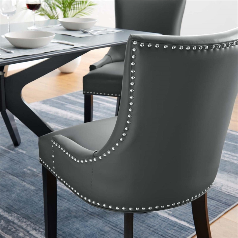 Maklaine Contemporary Solid Wood and Vegan Leather Dining Chair in Gray