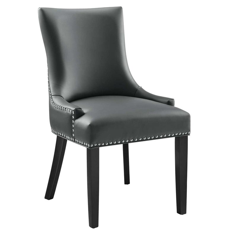 Maklaine Contemporary Solid Wood and Vegan Leather Dining Chair in Gray